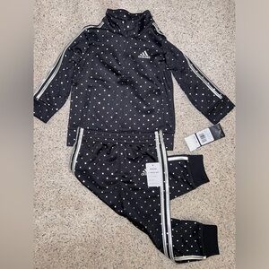Adidas Black & Silver polka dot tracksuit baby girl toddler 18 months